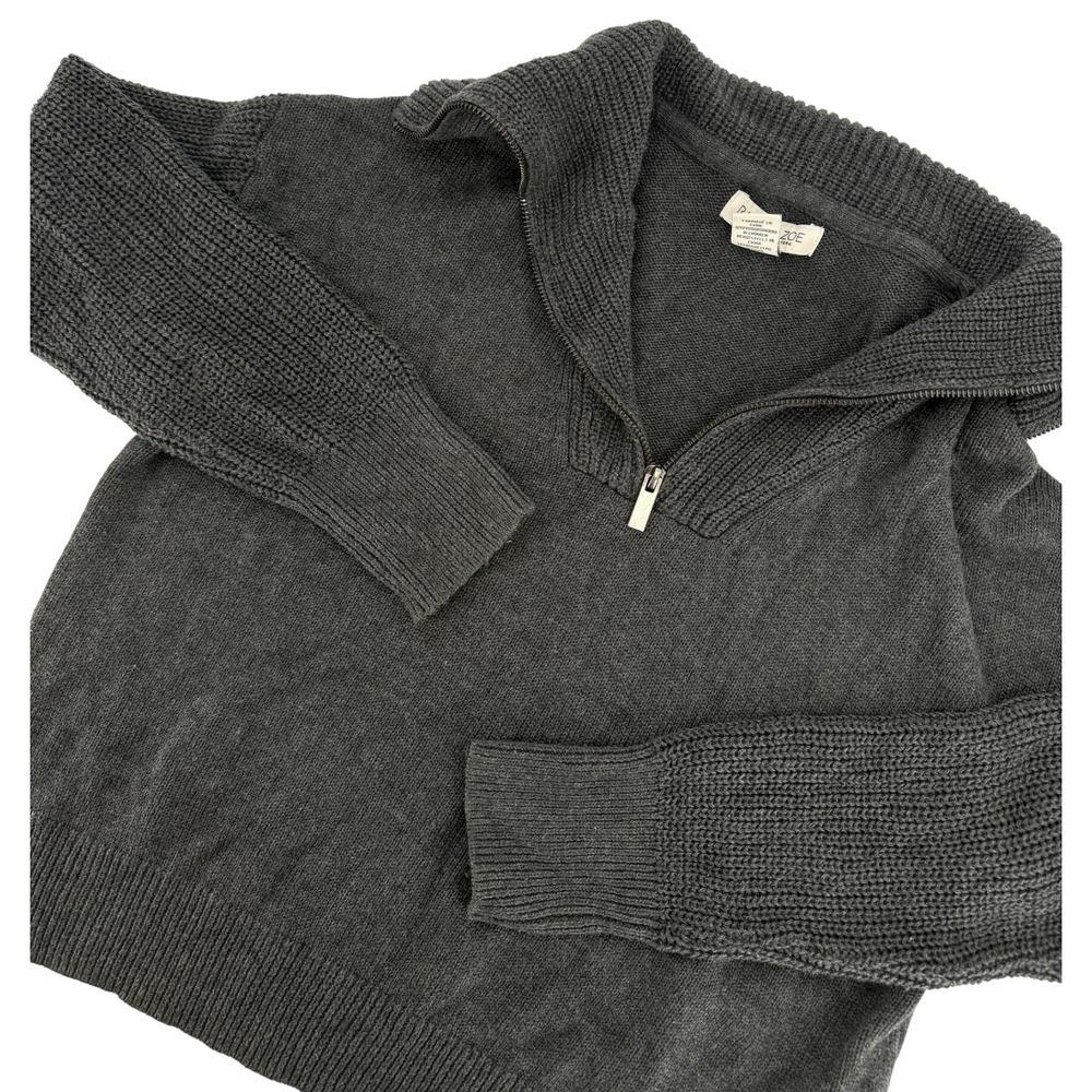 Rachel Zoe Womens XS Charcoal Gray Quarter Zip Ribbed Knit Pullover Sweater‎
